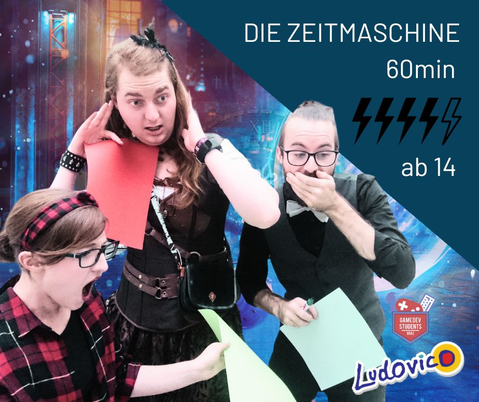 Ankündigungsbild für den Escape Room mit erschrockenen Menschen.