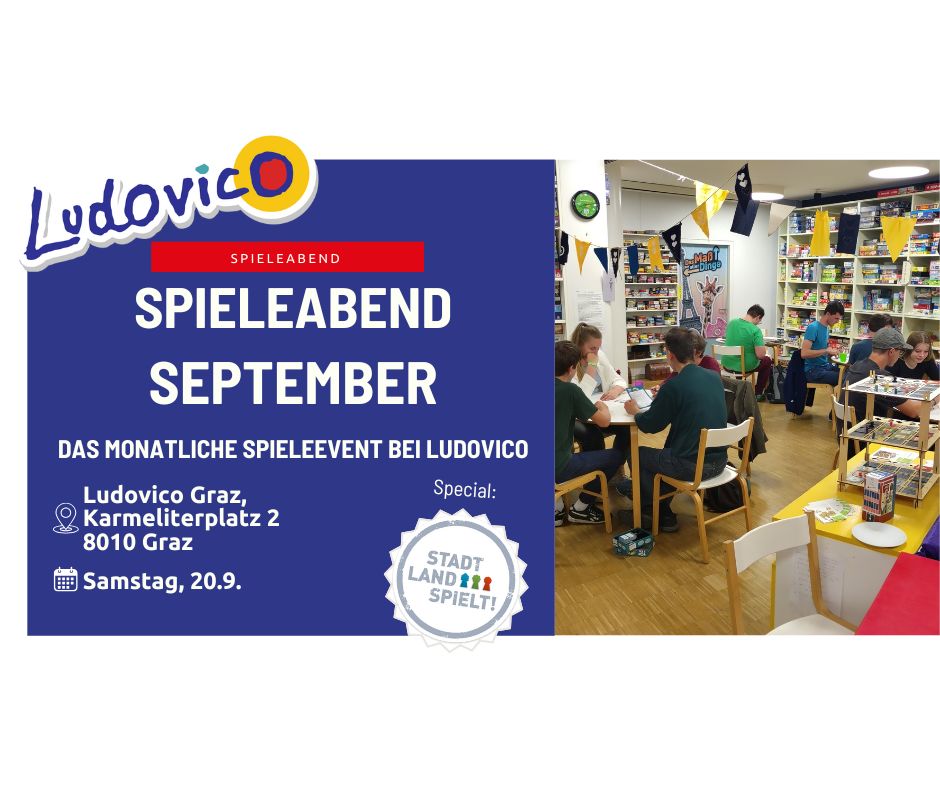 Titelbild Spieleabend September Das monatliche Spieleebend bei Ludovico Ludovico Graz Karmeliterplatz 2 8010 Graz Samstag, 20.9. Special: Stadt, Land, Spielt!