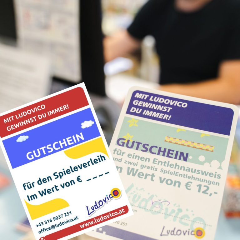 Bild von zwei Entlehngutscheinen für den Spieleverleih bei Ludovico.