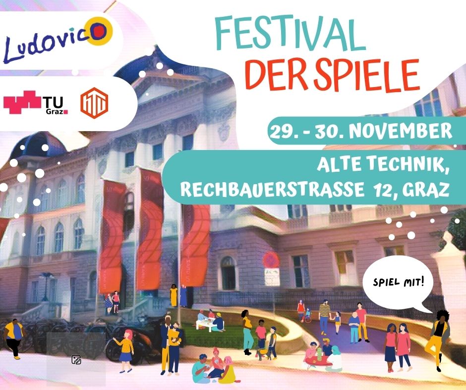 Festival der Spiele 29.-30. November Alte Technik Rechbauerstraße 12, Graz Zeigt die Logos von Ludovico, der HTU Graz und der TU Graz