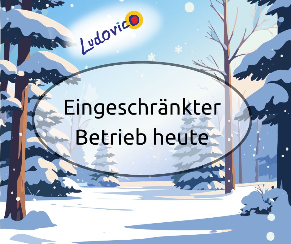 Eine verschneite Winterlandschaft mit Worten Eingeschränkter Betrieb heute
