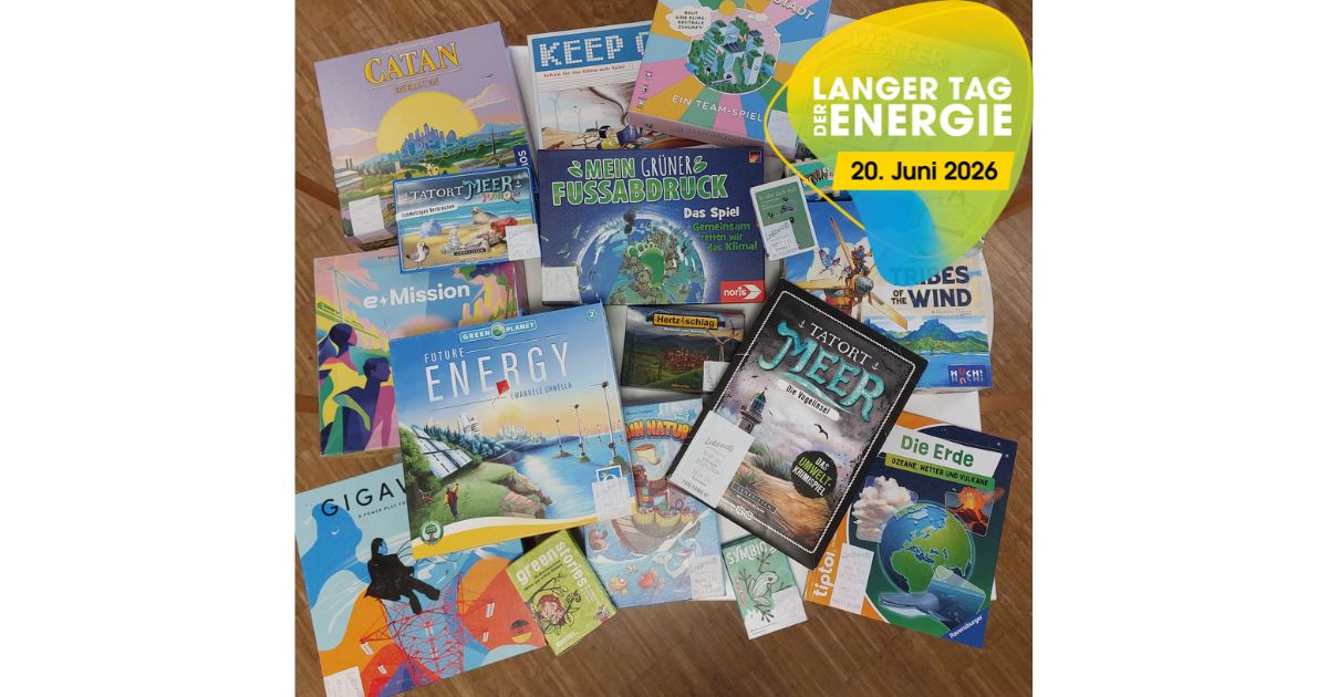 Ein Thementisch mit vielen Spielen rund um die Themen Energie, Umwelt und Klima. Zum Langen Tag der Energie am 20. Juni 2026.